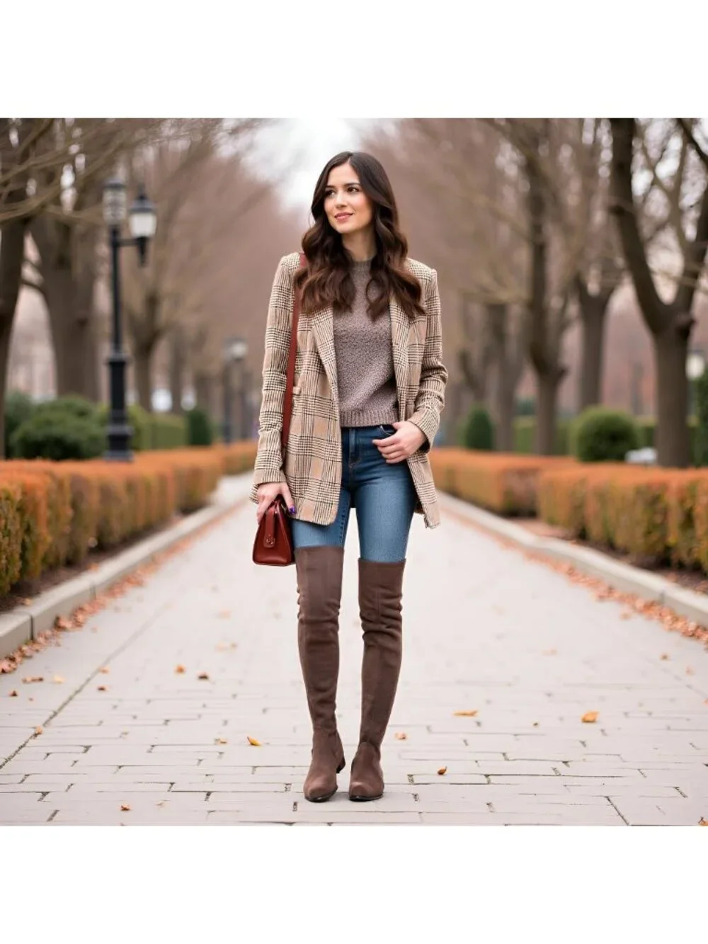 Women's Coffee Brown Pointed Toe Chunky Block Heel Over The Knee High Boots